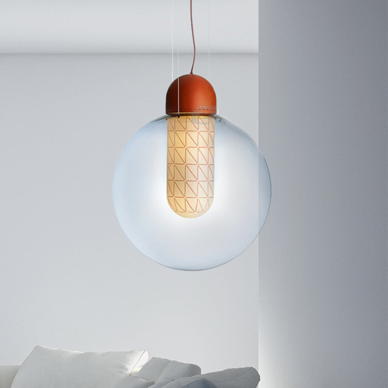 Modern 1-Light Orange Sphere Pendant With Gradient Smoke Glass - Led Ceiling Lamp