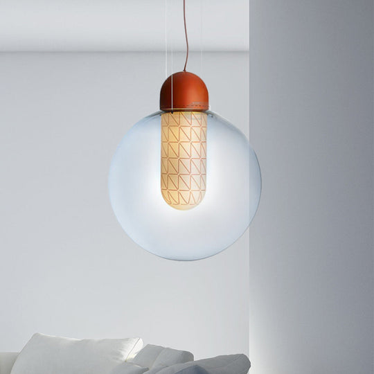 Modern 1-Light Orange Sphere Pendant With Gradient Smoke Glass - Led Ceiling Lamp
