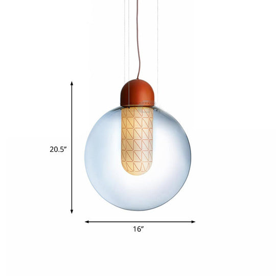Modern Orange Sphere Pendant with Gradient Smoke Glass and LED Lighting