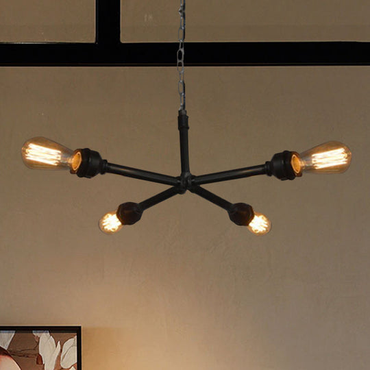 Lustre industriel en métal en forme de tuyau d'eau - Lampe suspendue de salle à manger avec ampoule ouverte, 4 têtes