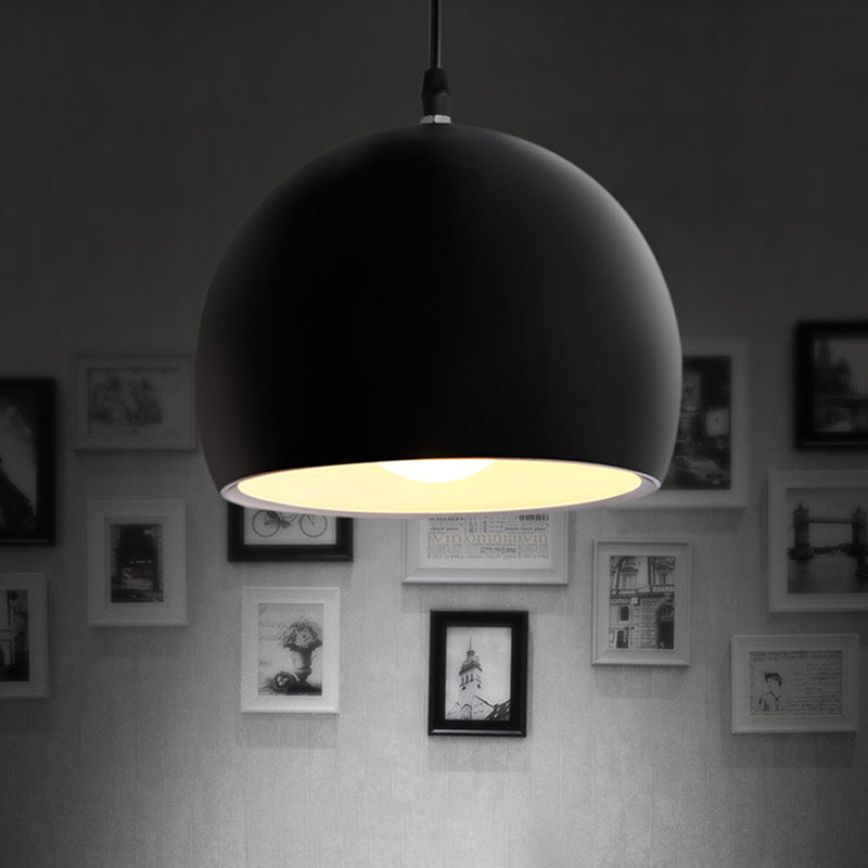 Industrial Style Metallic Globe Pendant Light With Black Shade - 1 Head Kitchen Lamp 8/10/14 Width