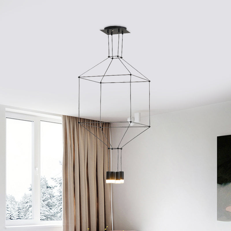 Nordic Style Black Pendant Light with 3D Square Design, 4/6 Lights, Glass Shade, and Metal Frame