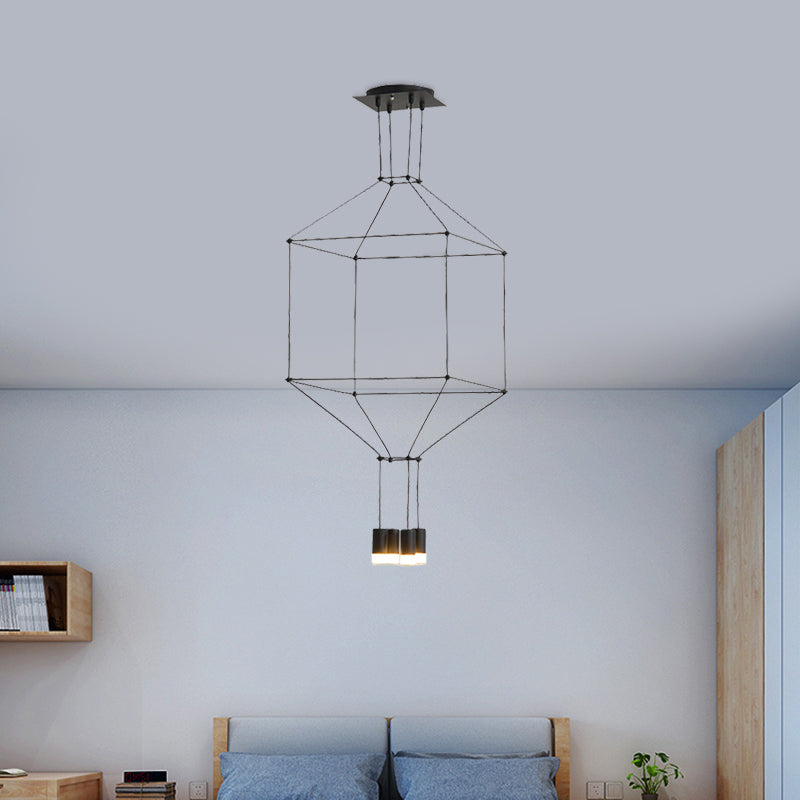 Nordic Style Black Pendant Light with 3D Square Design, 4/6 Lights, Glass Shade, and Metal Frame