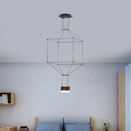 Nordic Style Black Pendant Light with 3D Square Design, 4/6 Lights, Glass Shade, and Metal Frame