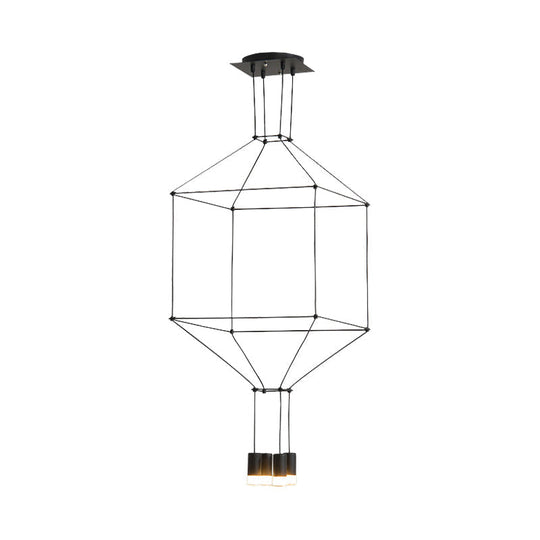 Nordic Style Black 3D Square Pendant Light With Glass Shade And Metal Frame - 4/6 Lights