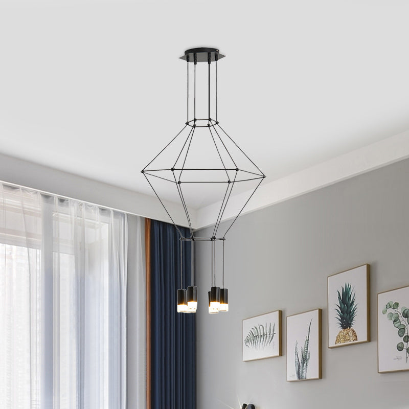 Nordic Style Black Pendant Light with 3D Square Design, 4/6 Lights, Glass Shade, and Metal Frame