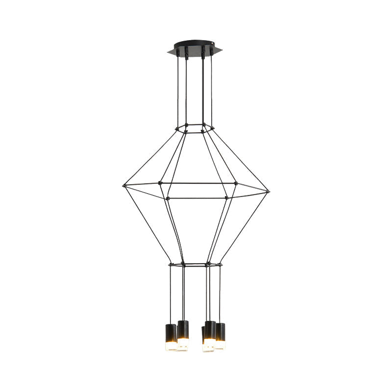 Nordic Style Black 3D Square Pendant Light With Glass Shade And Metal Frame - 4/6 Lights