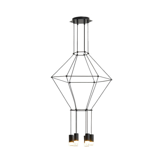 Nordic Style Black 3D Square Pendant Light With Glass Shade And Metal Frame - 4/6 Lights