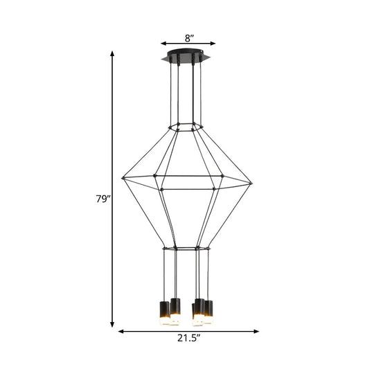 Nordic Style Black Pendant Light with 3D Square Design, 4/6 Lights, Glass Shade, and Metal Frame