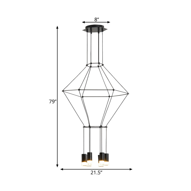 Nordic Style Black 3D Square Pendant Light With Glass Shade And Metal Frame - 4/6 Lights