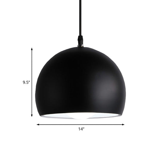Industrial Style Metallic Globe Pendant Light With Black Shade - 1 Head Kitchen Lamp 8/10/14 Width