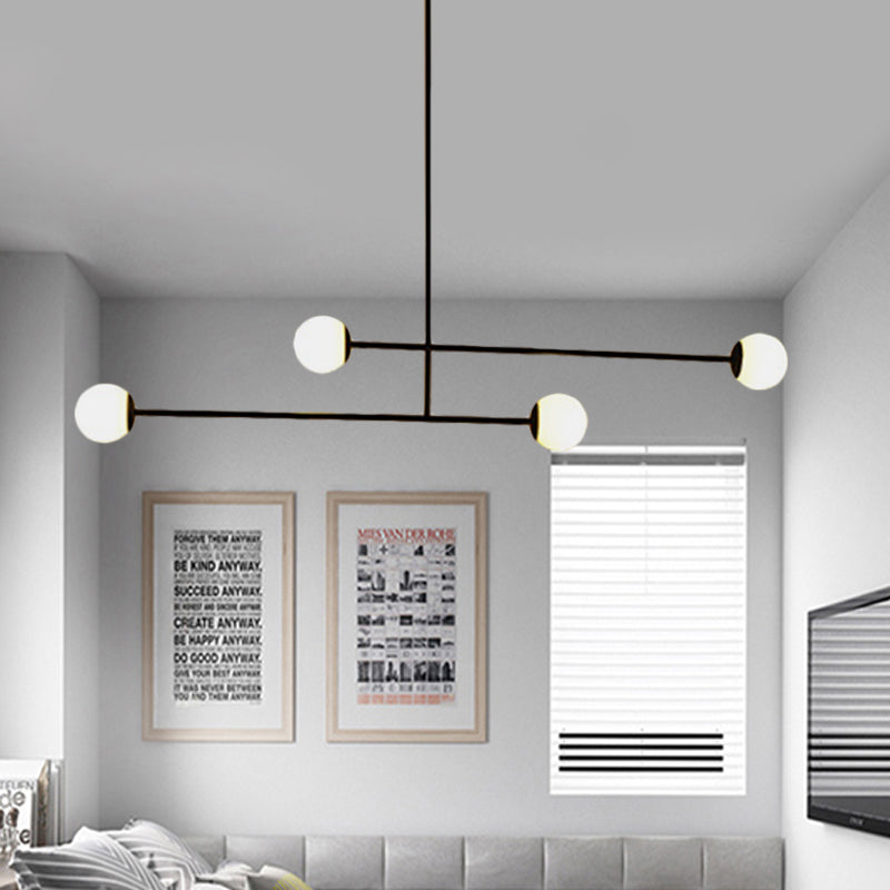 Modern Black Linear Chandelier With 4 Heads And Glass Ball Shade - Perfect For Dining Room