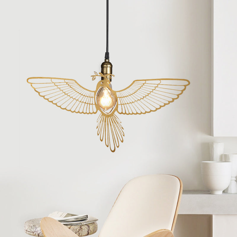 Rustic Retro Gold Pendant Light - Flying Bird Shade Hanging Fixture For Dining Room