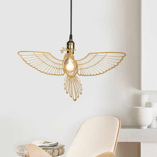 Rustic Retro Gold Pendant Light - Flying Bird Shade Hanging Fixture For Dining Room