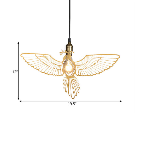 Rustic Gold Flying Bird Pendant Light Fixture for Dining Room - Retro Metal Design with 1 Light