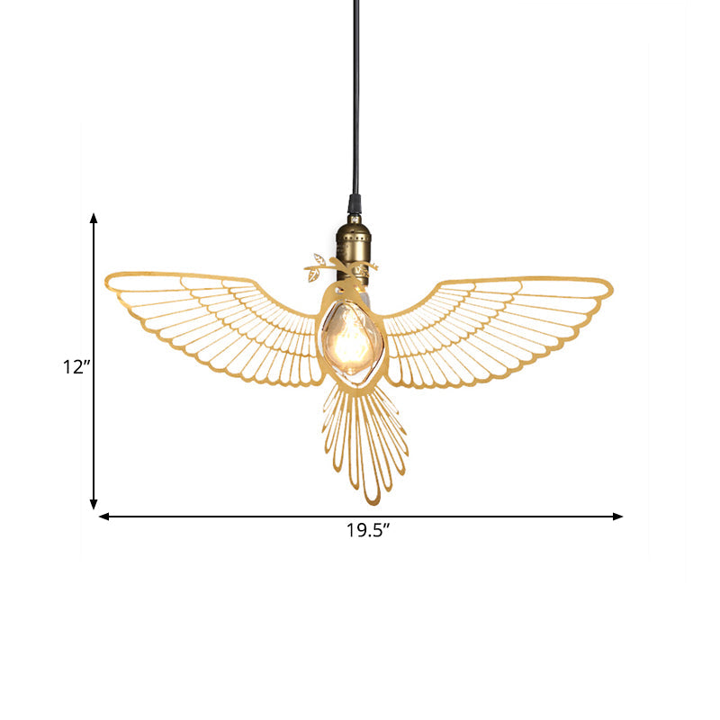 Rustic Retro Gold Pendant Light - Flying Bird Shade Hanging Fixture For Dining Room