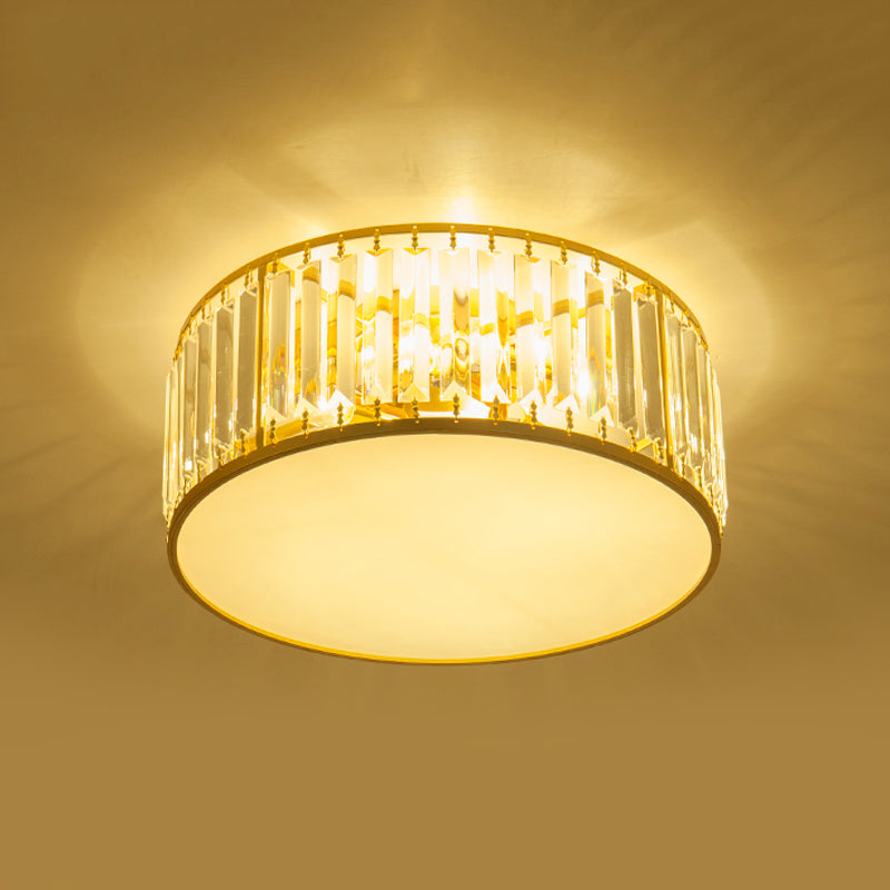 Crystal Flush Mount Lighting with Drum Shade - Gold, 3/4/5 Lights, 12.5"/16.5"/20.5" Wide
