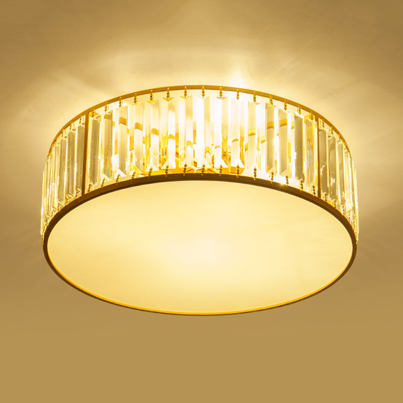 Crystal Flush Mount Lighting with Drum Shade - Gold, 3/4/5 Lights, 12.5"/16.5"/20.5" Wide