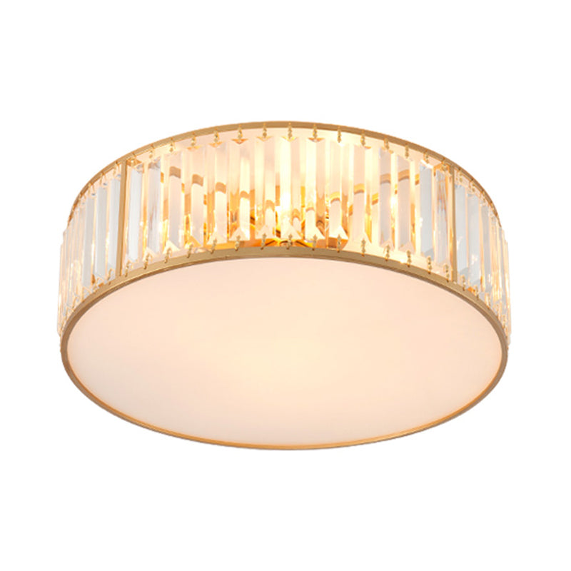 Crystal Flush Mount Lighting with Drum Shade - Gold, 3/4/5 Lights, 12.5"/16.5"/20.5" Wide