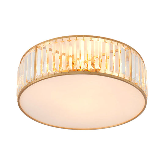 Crystal Flush Mount Lighting with Drum Shade - Gold, 3/4/5 Lights, 12.5"/16.5"/20.5" Wide