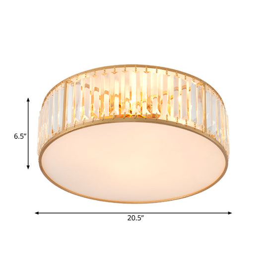 Crystal Flush Mount Lighting with Drum Shade - Gold, 3/4/5 Lights, 12.5"/16.5"/20.5" Wide