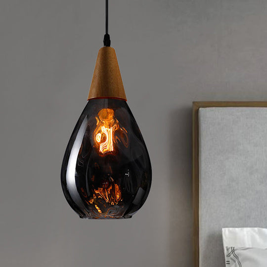 Modernist Style Teardrop Pendant Lamp with Dimpled Glass - 6"/8" Wide - Amber/Clear - 1 Light Indoor Hanging Fixture