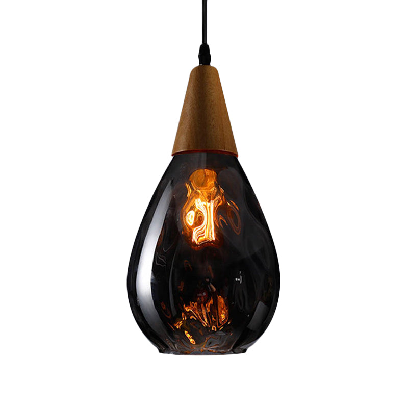 Modernist Style Teardrop Pendant Lamp with Dimpled Glass - 6"/8" Wide - Amber/Clear - 1 Light Indoor Hanging Fixture