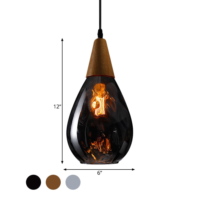 Modernist Style Teardrop Pendant Lamp with Dimpled Glass - 6"/8" Wide - Amber/Clear - 1 Light Indoor Hanging Fixture