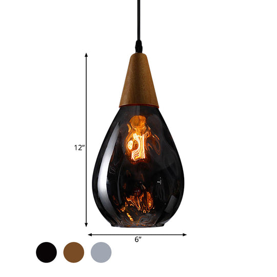 Modernist Style Teardrop Pendant Lamp with Dimpled Glass - 6"/8" Wide - Amber/Clear - 1 Light Indoor Hanging Fixture