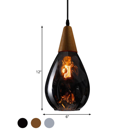 Teardrop Pendant Lamp - Modernist Style Amber/Clear Dimpled Glass 1 Light Indoor Fixture 6/8 Width
