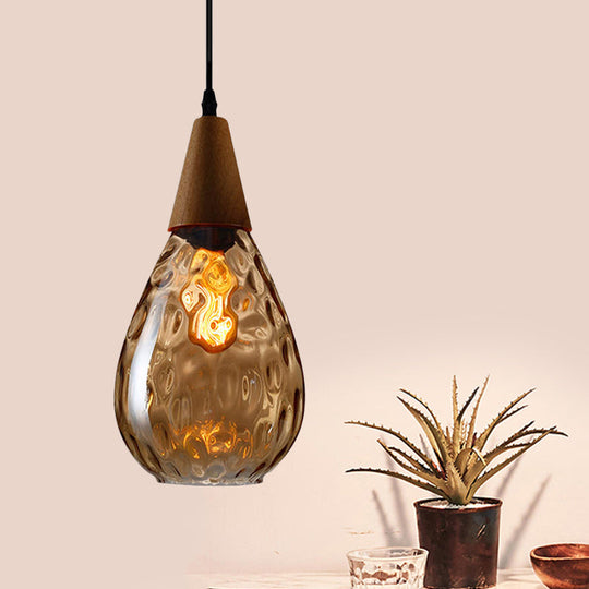 Teardrop Pendant Lamp - Modernist Style Amber/Clear Dimpled Glass 1 Light Indoor Fixture 6/8 Width