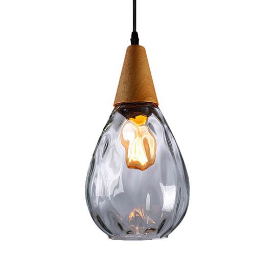 Modernist Style Teardrop Pendant Lamp with Dimpled Glass - 6"/8" Wide - Amber/Clear - 1 Light Indoor Hanging Fixture