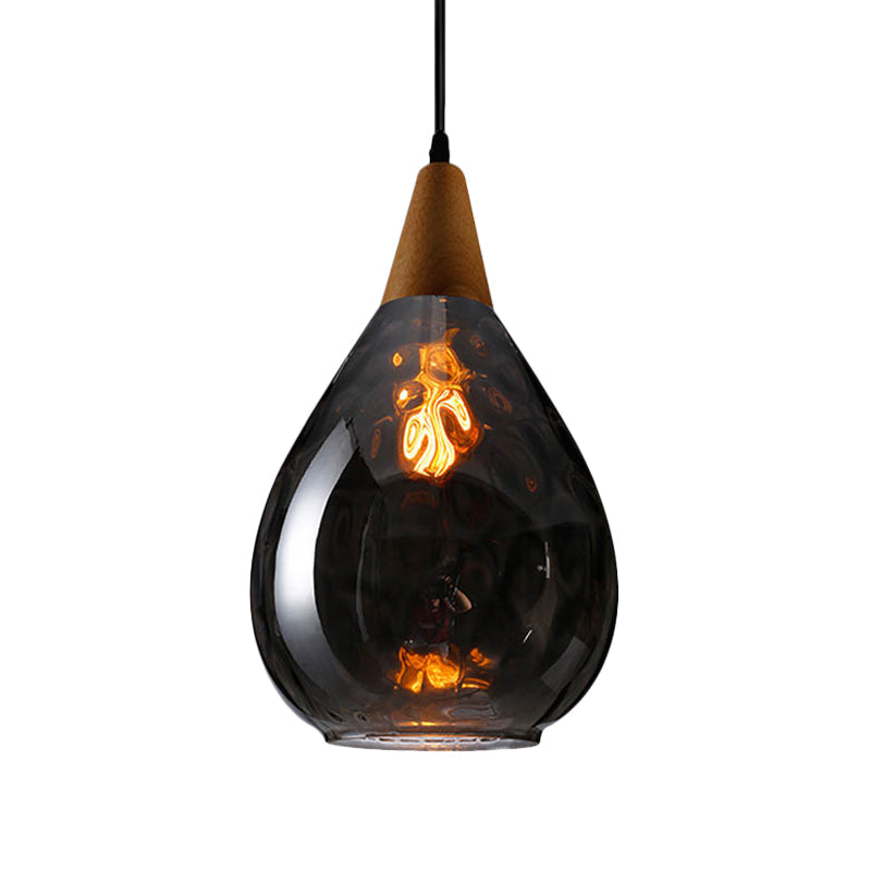Teardrop Pendant Lamp - Modernist Style Amber/Clear Dimpled Glass 1 Light Indoor Fixture 6/8 Width