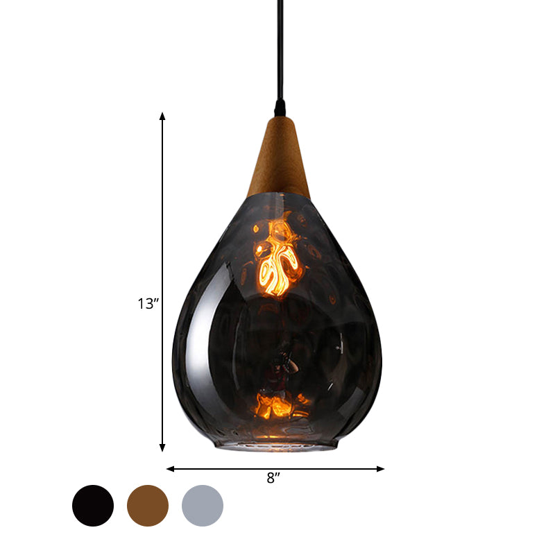 Modernist Style Teardrop Pendant Lamp with Dimpled Glass - 6"/8" Wide - Amber/Clear - 1 Light Indoor Hanging Fixture