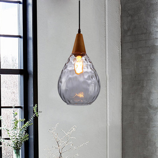 Modernist Style Teardrop Pendant Lamp with Dimpled Glass - 6"/8" Wide - Amber/Clear - 1 Light Indoor Hanging Fixture