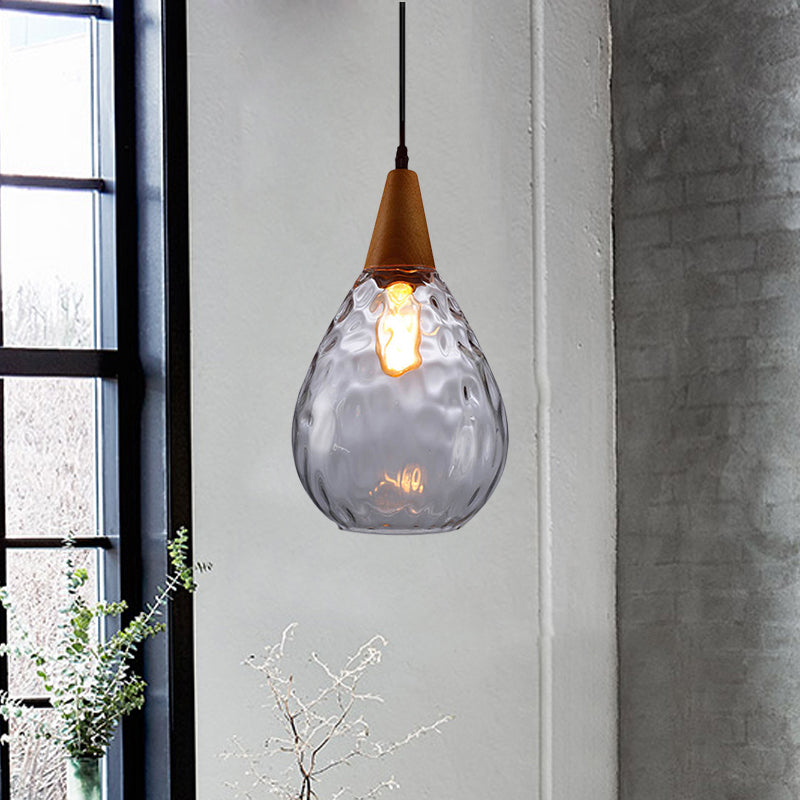 Teardrop Pendant Lamp - Modernist Style Amber/Clear Dimpled Glass 1 Light Indoor Fixture 6/8 Width