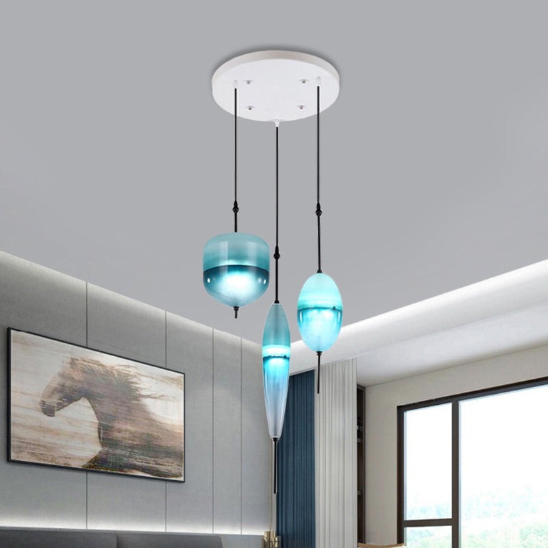 Modern Teardrop Cluster Pendant Light Fixture With 3 Glass Lights - Blue / A