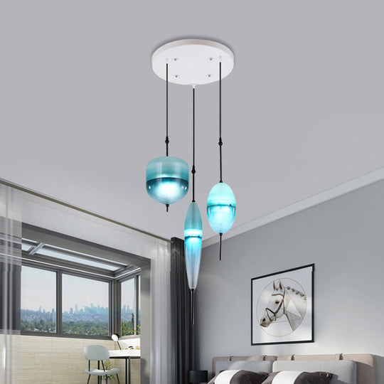 Modern Teardrop Cluster Pendant Light Fixture With 3 Glass Lights - Blue