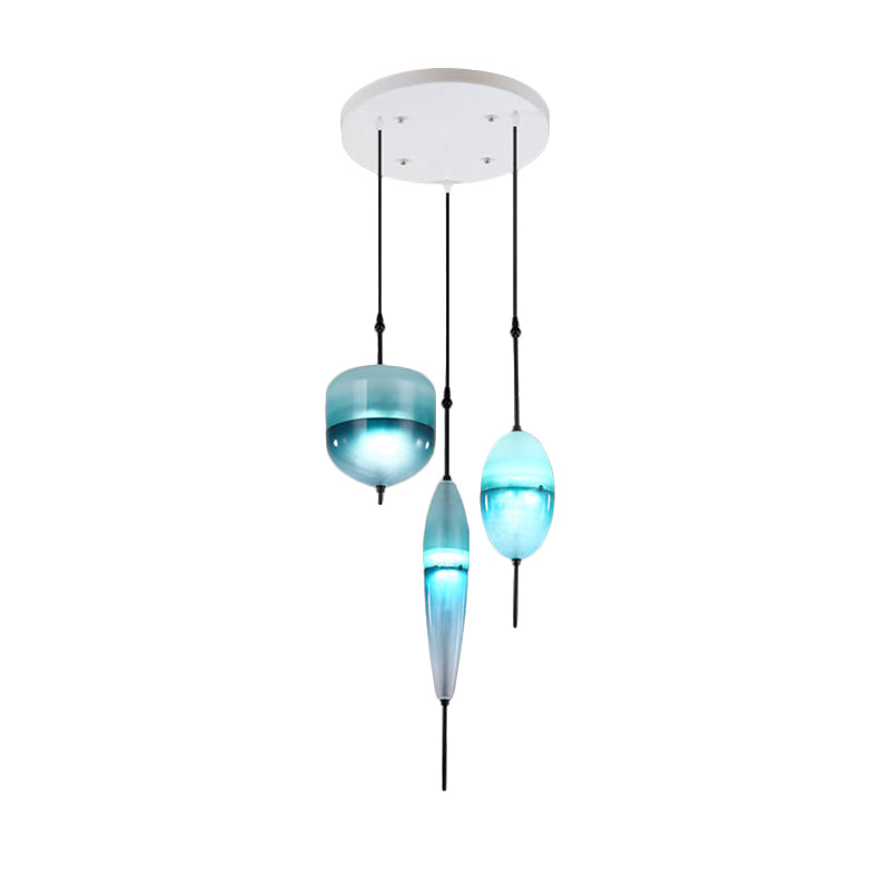Blue Modernist Teardrop Cluster Pendant Light Fixture with 3 Glass Lights for Living Room