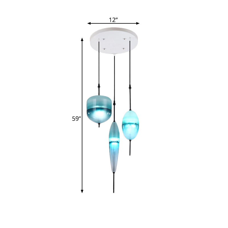 Modern Teardrop Cluster Pendant Light Fixture With 3 Glass Lights - Blue