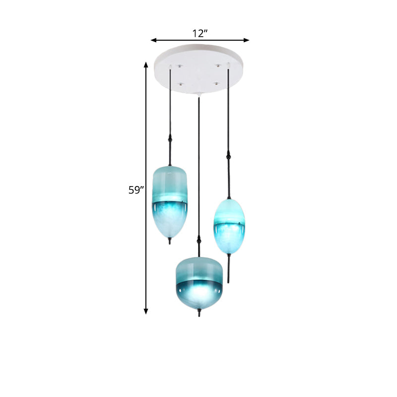 Modern Teardrop Cluster Pendant Light Fixture With 3 Glass Lights - Blue