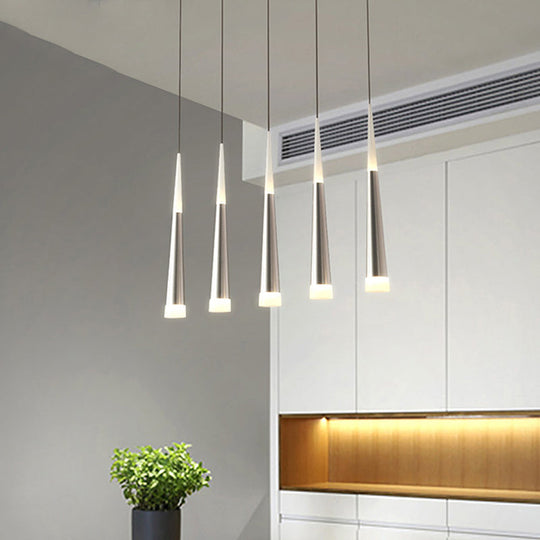 Modern Metal Tapered Hanging Lamp with Silver Pendant Light - 5/6 Heads for Dining Room in Warm/White/Neutral