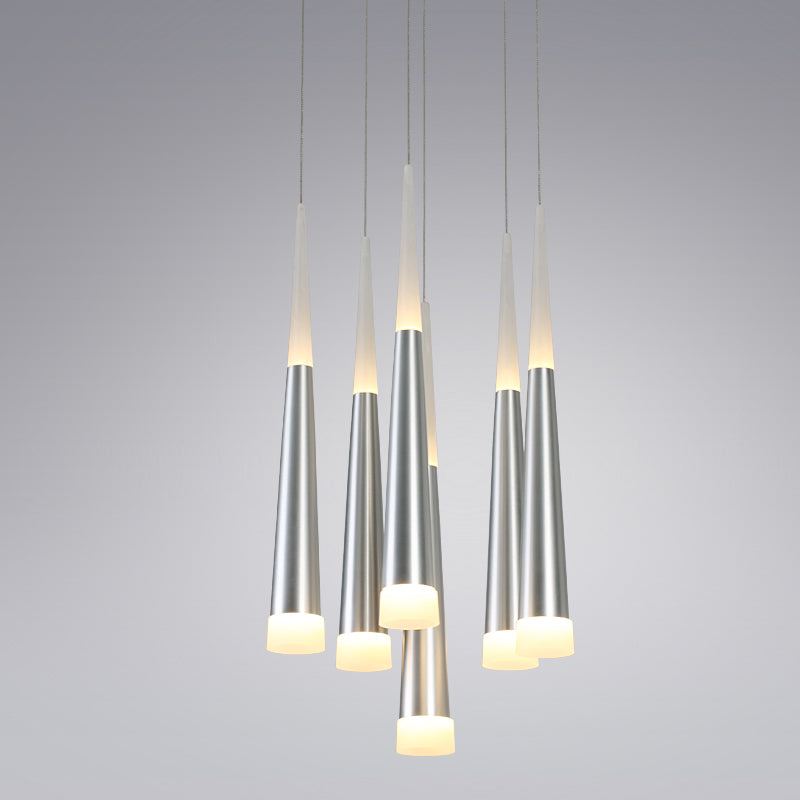 Modern Metal Tapered Hanging Lamp with Silver Pendant Light - 5/6 Heads for Dining Room in Warm/White/Neutral