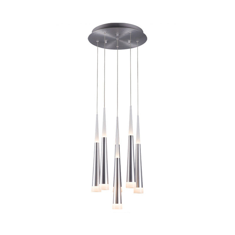 Modern Metal Tapered Hanging Lamp with Silver Pendant Light - 5/6 Heads for Dining Room in Warm/White/Neutral