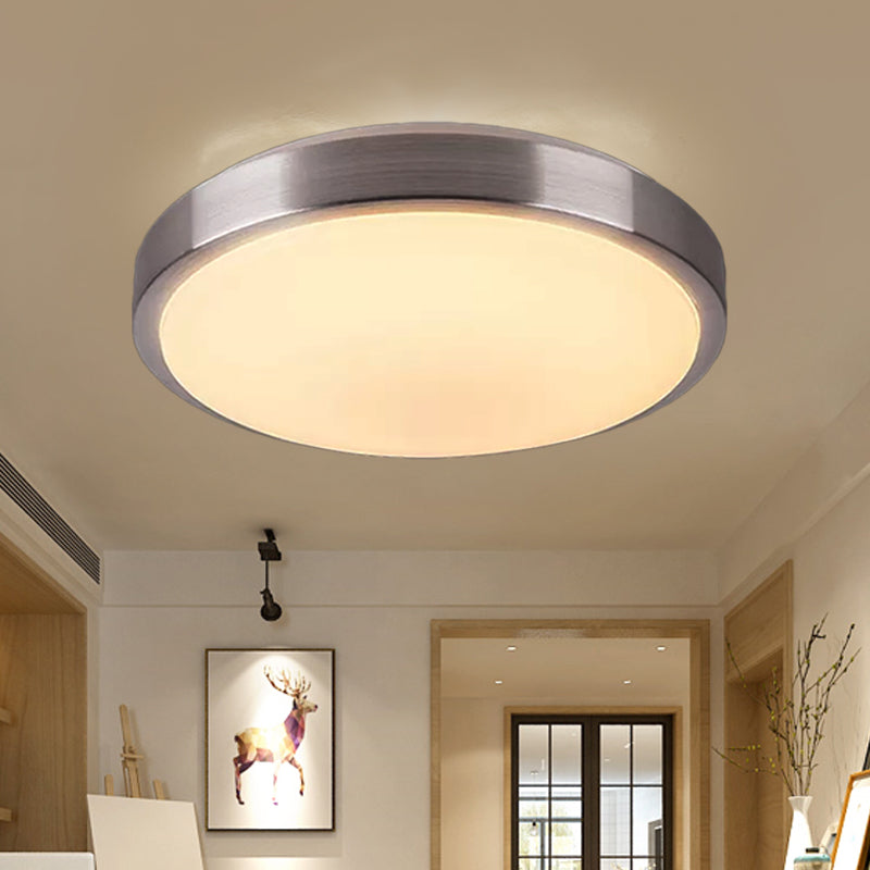 Modern Aluminum Flush Ceiling Light with Acrylic Diffuser - Warm/White LED - Silver Finish - 8"/11.5" Dia.