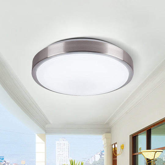 Modern Aluminum Flush Ceiling Light with Acrylic Diffuser - Warm/White LED - Silver Finish - 8"/11.5" Dia.