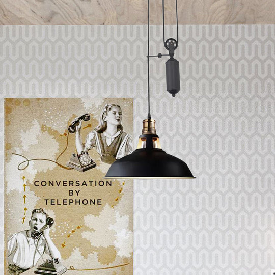 Lampe de plafond suspendue de style grange de ferme - Lampe suspendue rustique avec poulie pour chambre à coucher