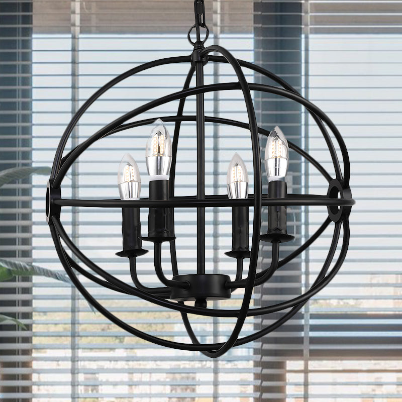 Antique Style Ball Cage Pendant Lighting - 4/5/6/8 Lights - Black Metal Light Fixture for Dining Room