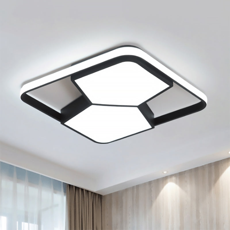 Geometric LED Ceiling Light in Black/White Acrylic - Contemporary Flush Mount Lamp for Bedroom with Warm/White Lighting