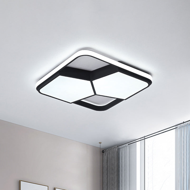 Geometric LED Ceiling Light in Black/White Acrylic - Contemporary Flush Mount Lamp for Bedroom with Warm/White Lighting
